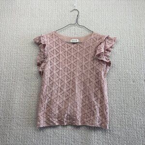 Molly Bracken Pink Floral Lace Ruffle flutter Sleeve Womens Sz S Coquette Summer